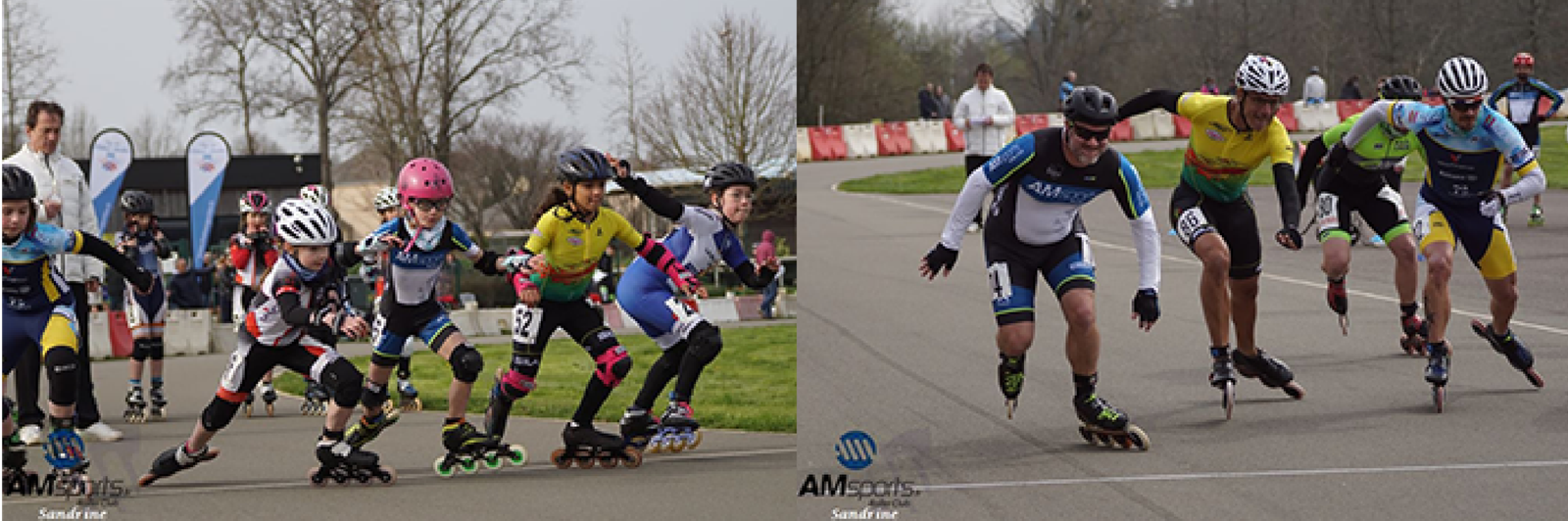 Père et fille sur les rollers au départ de la course de vitesse.